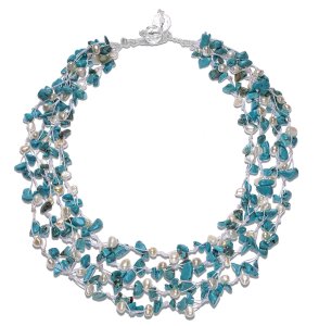 HinsonGayle Sienna 4-Strand Handwoven Freshwater Cultured Pearl and Turquoise Necklace